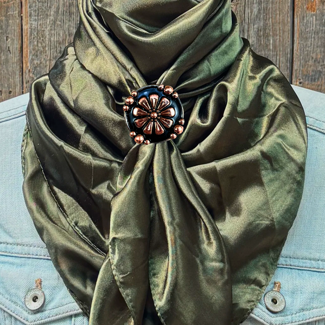 35X35" Solid Olive Wild Rag / Scarf WRS28 - Western Concho Wild Rag Slides - Assorted