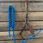 Blue Flower Power Tooled Lariat & Leather Combo Halter