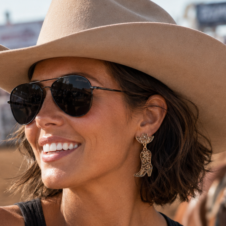Brown Cowgirl Hat & Boot Dangle Earrings