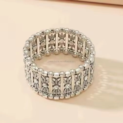 Western Silver Leaf and Bead Fashion Bracelets  - Clear