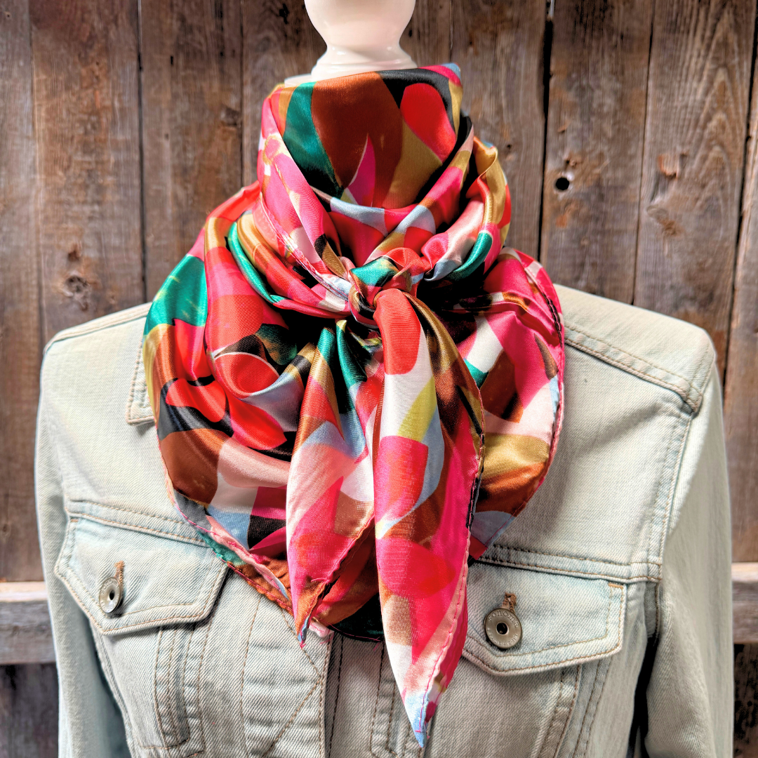 35X35" Fuchsia and Brown Floral Pattern Wild Rag / Scarf WR1037