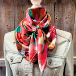 35X35" Fuchsia and Brown Floral Pattern Wild Rag / Scarf WR1037