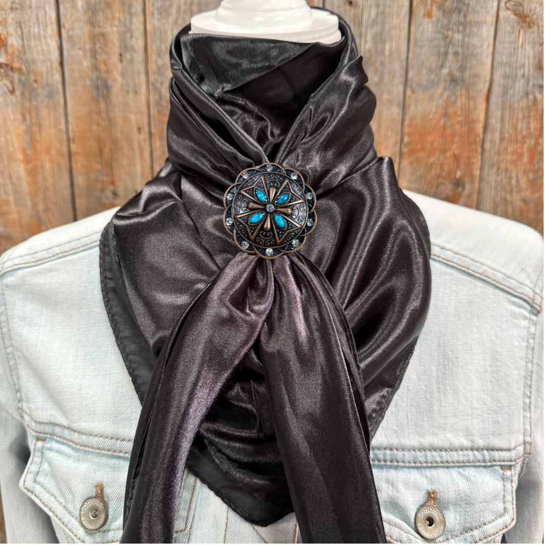 35X35" Solid Black Wild Rag / Scarf WRS4 - Western Concho Wild Rag Slides - Assorted