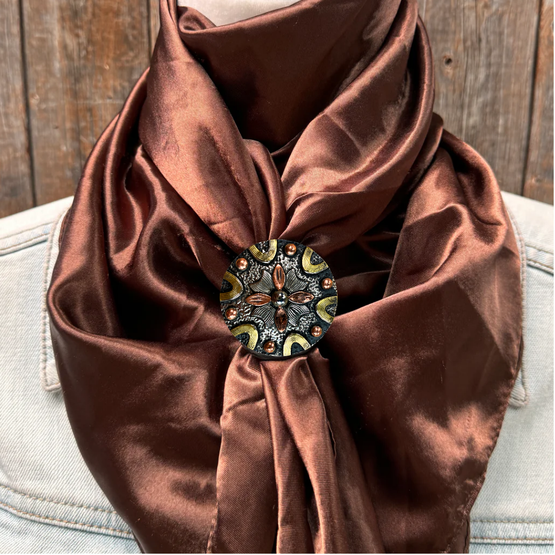 35X35" Solid Brown Wild Rag / Scarf WRS2 - Western Concho Wild Rag Slides - Assorted