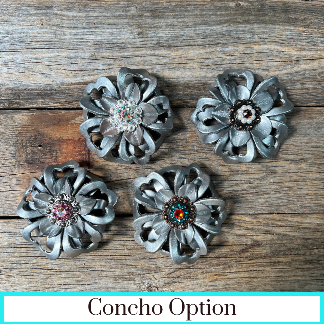 Silver Lotus Leather Flowers - 1" Crystal Conchos - Options
