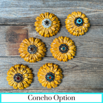 Yellow Daisy Leather Flowers - 1" Crystal Conchos - Options