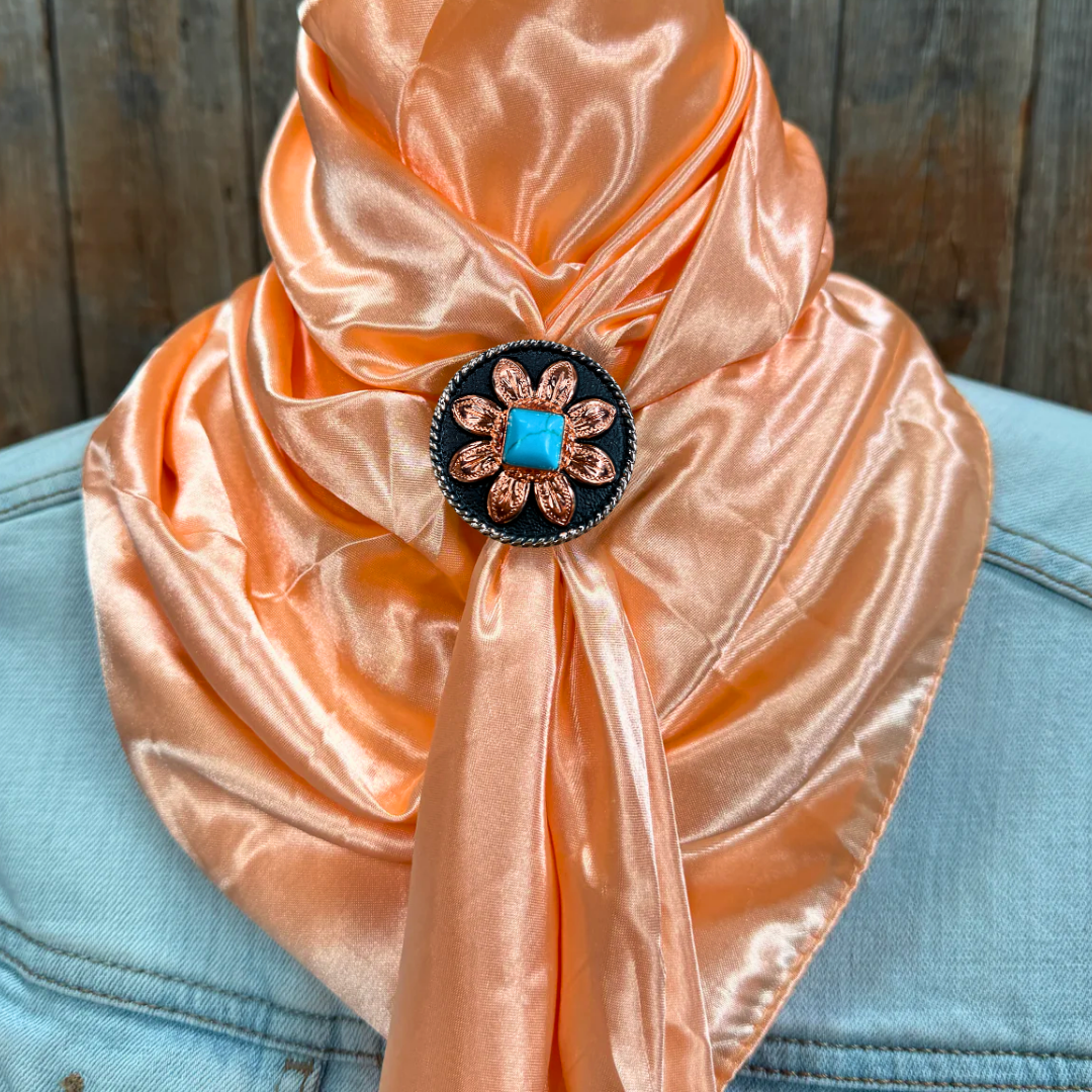 35X35" Solid Peach Wild Rag / Scarf WRS24 - Western Concho Wild Rag Slides - Assorted