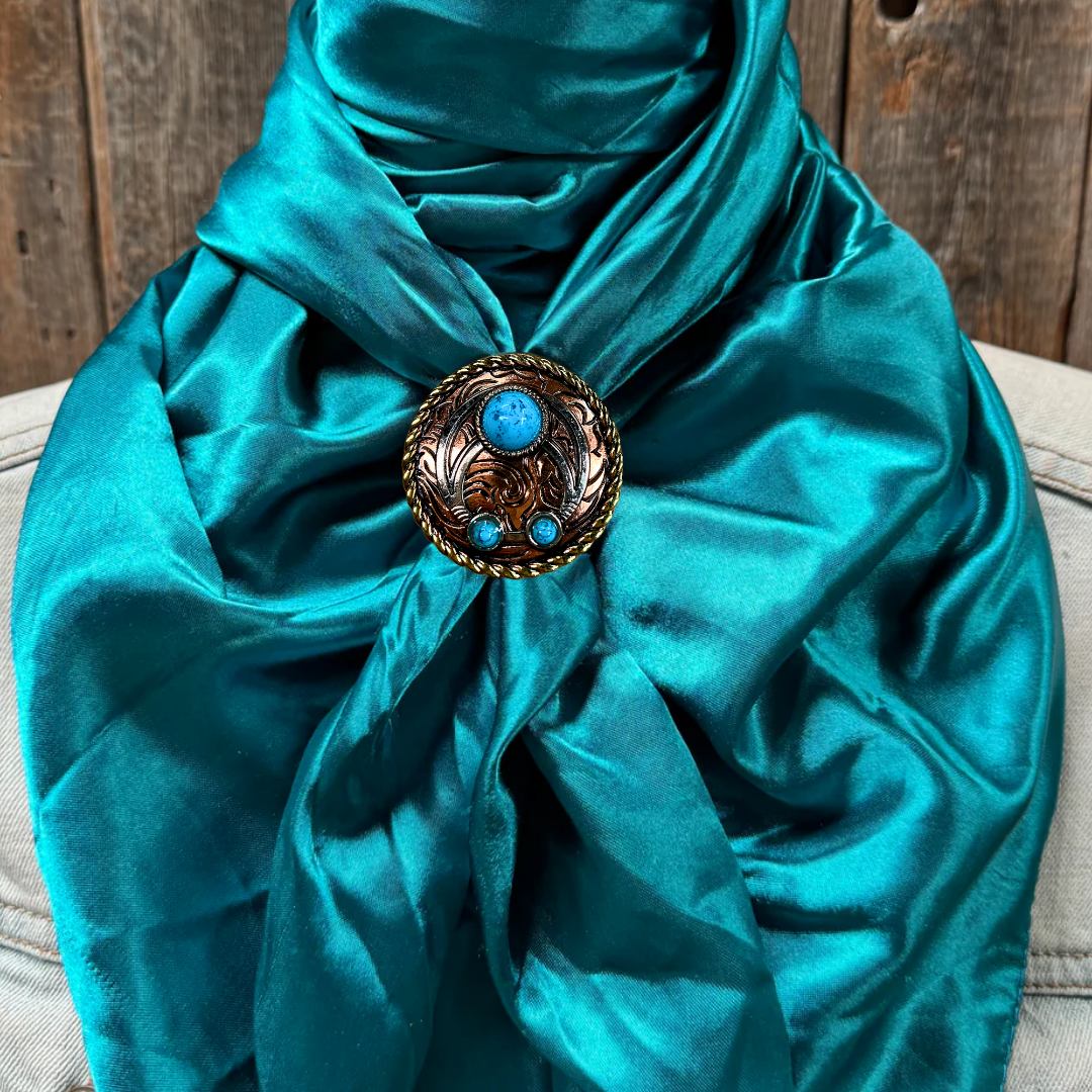 35X35" Solid Teal Wild Rag / Scarf WRS5 - Western Concho Wild Rag Slides - Assorted