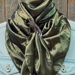 35X35" Solid Olive Wild Rag / Scarf WRS28 - Western Concho Wild Rag Slides - Assorted