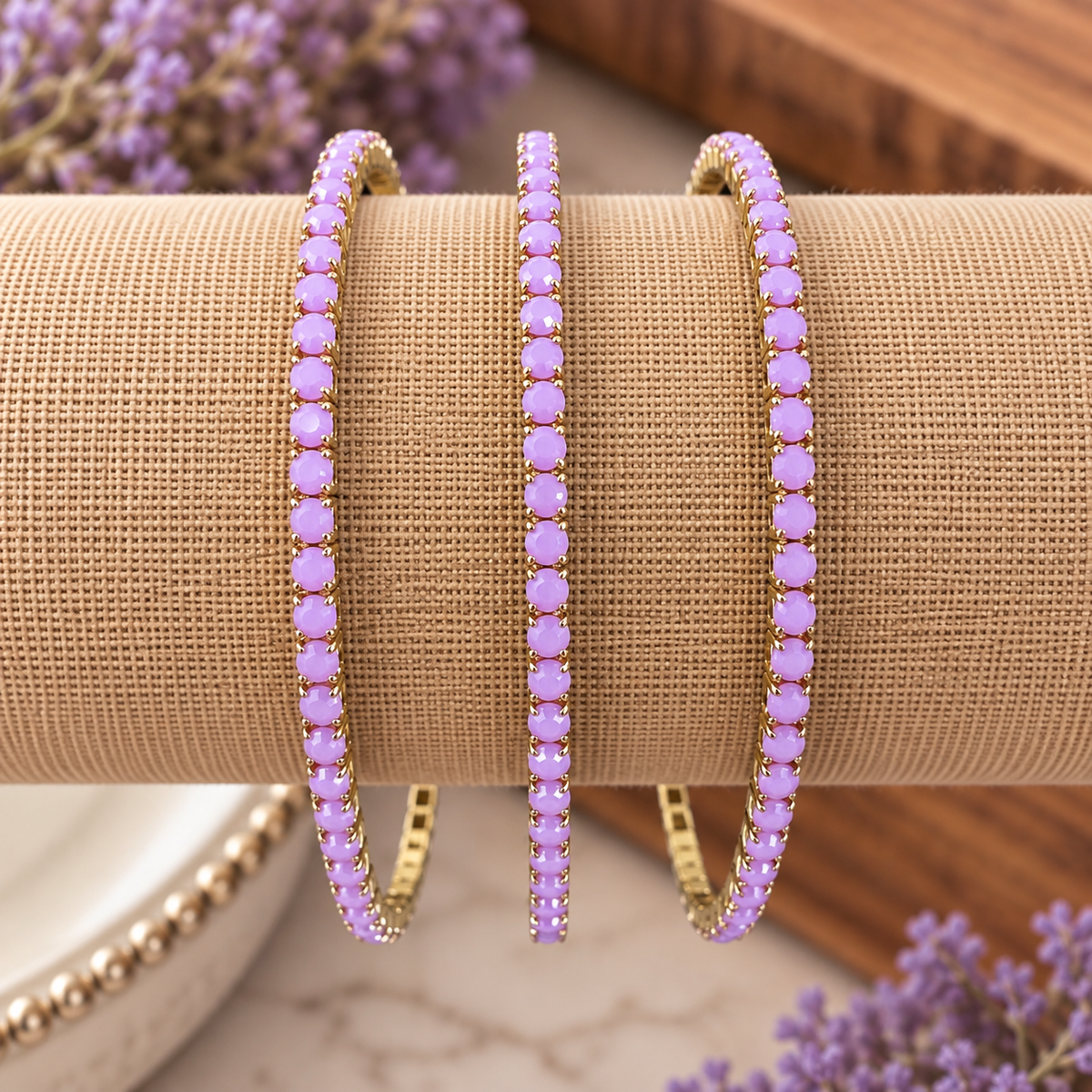 Matte Purple Rhinestone Western Fashion Bracelet 3 pcs Set