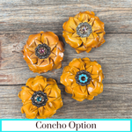 Yellow Gardenia Leather Flowers - 1" Crystal Conchos - Options