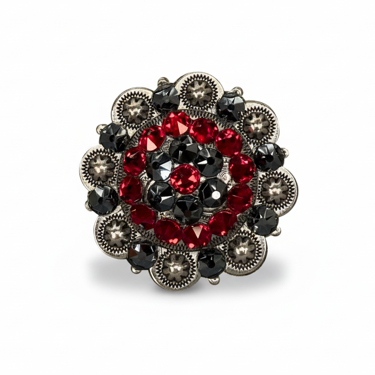Antique Silver Ruby, Jet Crystal Conchos - Sizes from 1"- 3" and Buckles