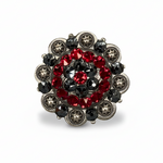 Antique Silver Ruby - Jet Crystal Conchos | Sizes 1"- 3" | Buckles | Saddle Set | Leather Rosettes | Slide
