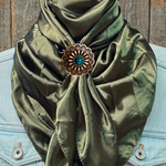 35X35" Solid Olive Wild Rag / Scarf WRS28 - Western Concho Wild Rag Slides - Assorted