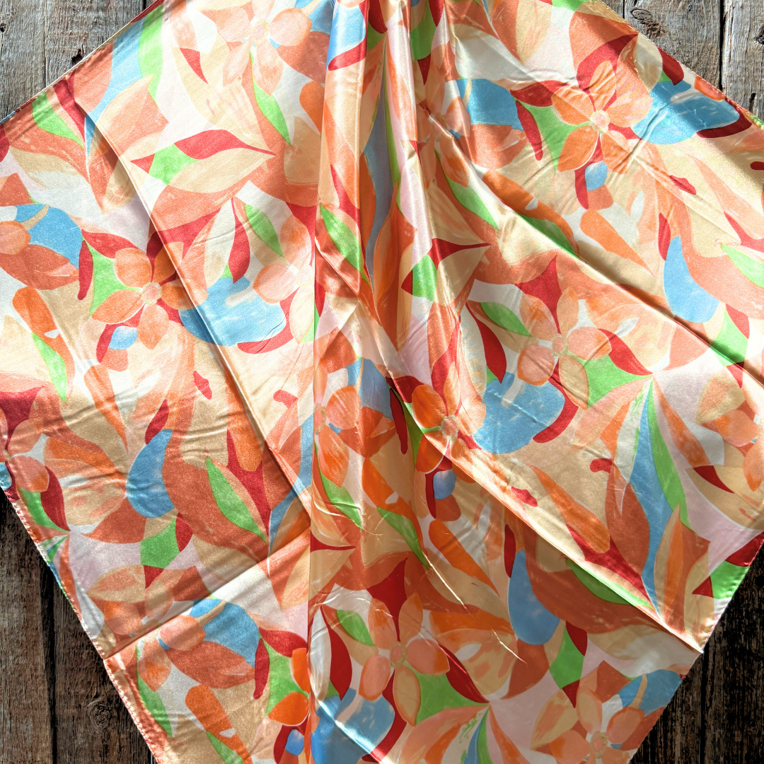 35X35" Peach and Blue Floral Pattern Wild Rag / Scarf WR1036