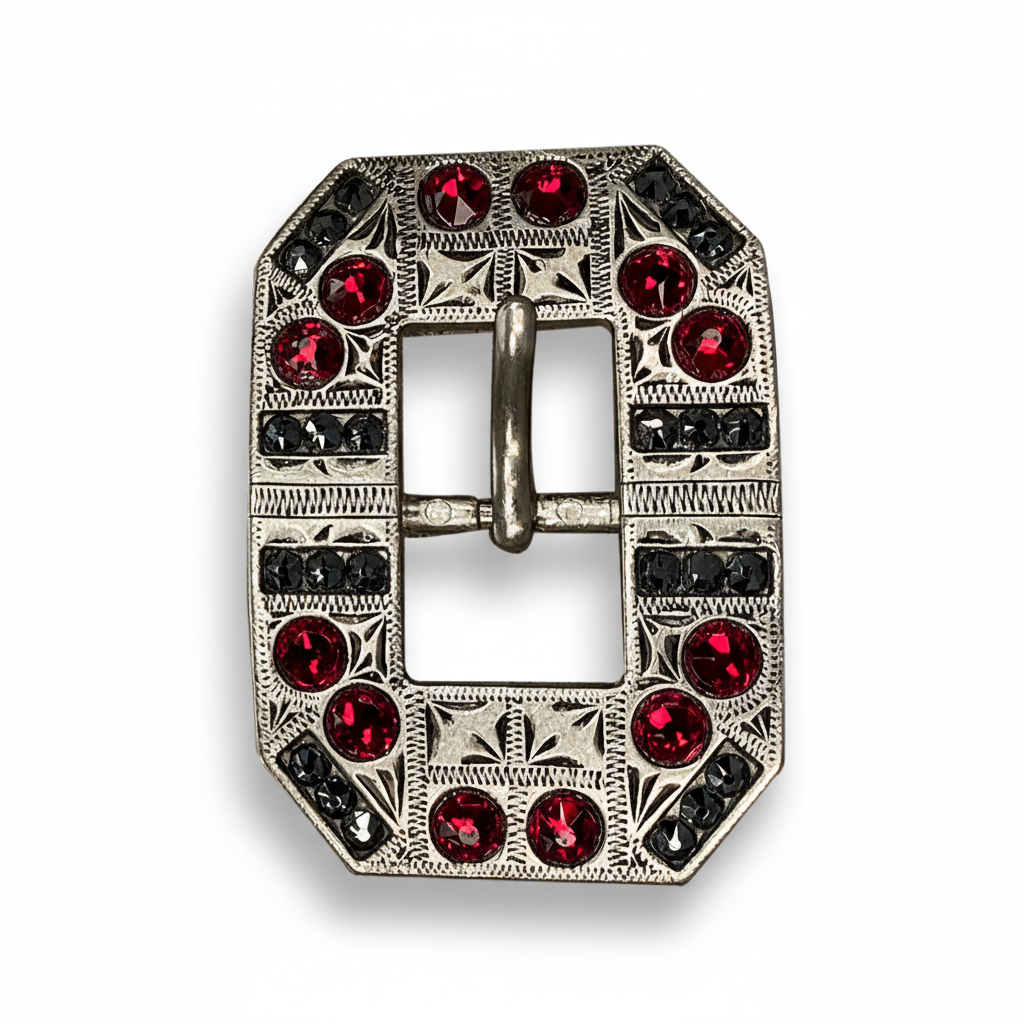 Antique Silver Ruby, Jet Crystal Conchos - Sizes from 1"- 3" and Buckles