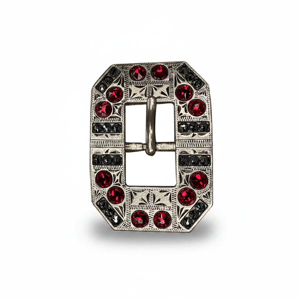 Antique Silver Ruby - Jet Crystal Conchos | Sizes 1"- 3" | Buckles | Saddle Set | Leather Rosettes | Slide