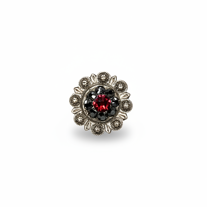 Antique Silver Ruby, Jet Crystal Conchos - Sizes from 1"- 3" and Buckles