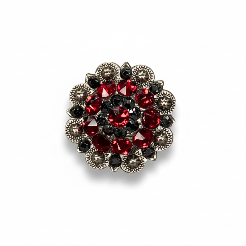 Antique Silver Ruby, Jet Crystal Conchos - Sizes from 1"- 3" and Buckles