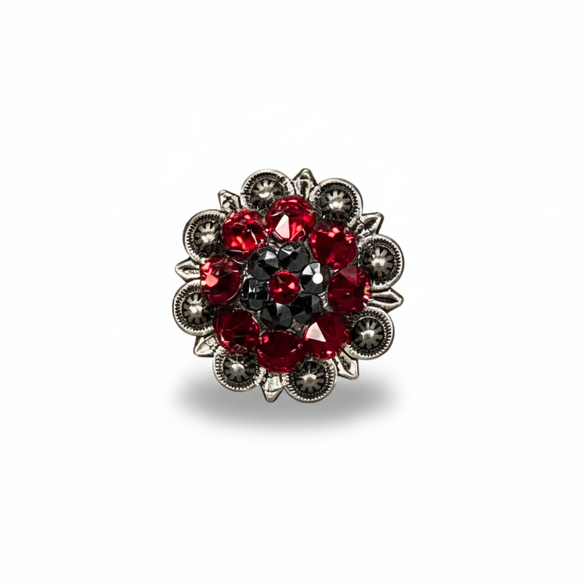 Antique Silver Ruby, Jet Crystal Conchos - Sizes from 1"- 3" and Buckles