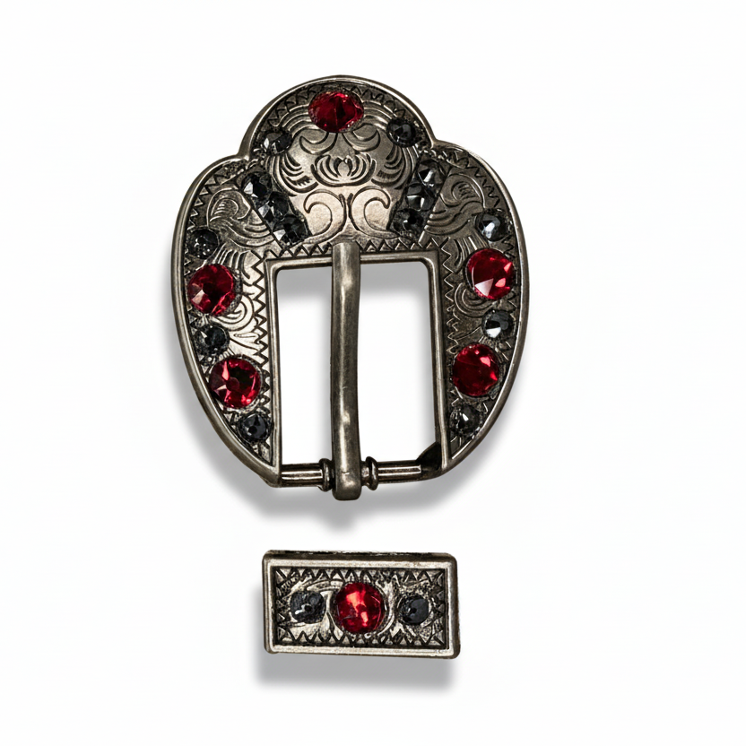 Antique Silver Ruby, Jet Crystal Conchos - Sizes from 1"- 3" and Buckles
