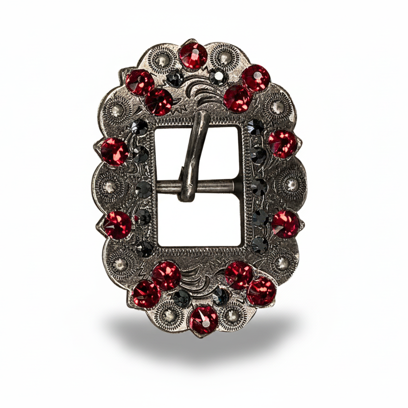 Antique Silver Ruby, Jet Crystal Conchos - Sizes from 1"- 3" and Buckles