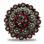 Antique Silver Ruby - Jet Crystal Conchos | Sizes 1"- 3" | Buckles | Saddle Set | Leather Rosettes | Slide