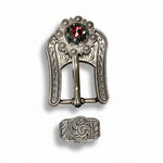 Antique Silver Ruby - Jet Crystal Conchos | Sizes 1"- 3" | Buckles | Saddle Set | Leather Rosettes | Slide