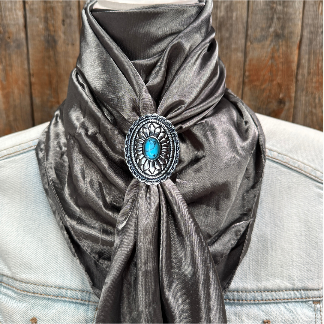 35X35" Solid Silver / Grey Wild Rag / Scarf WRS15 - Western Concho Wild Rag Slides - Assorted