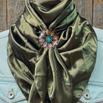 35X35" Solid Olive Wild Rag / Scarf WRS28 - Western Concho Wild Rag Slides - Assorted