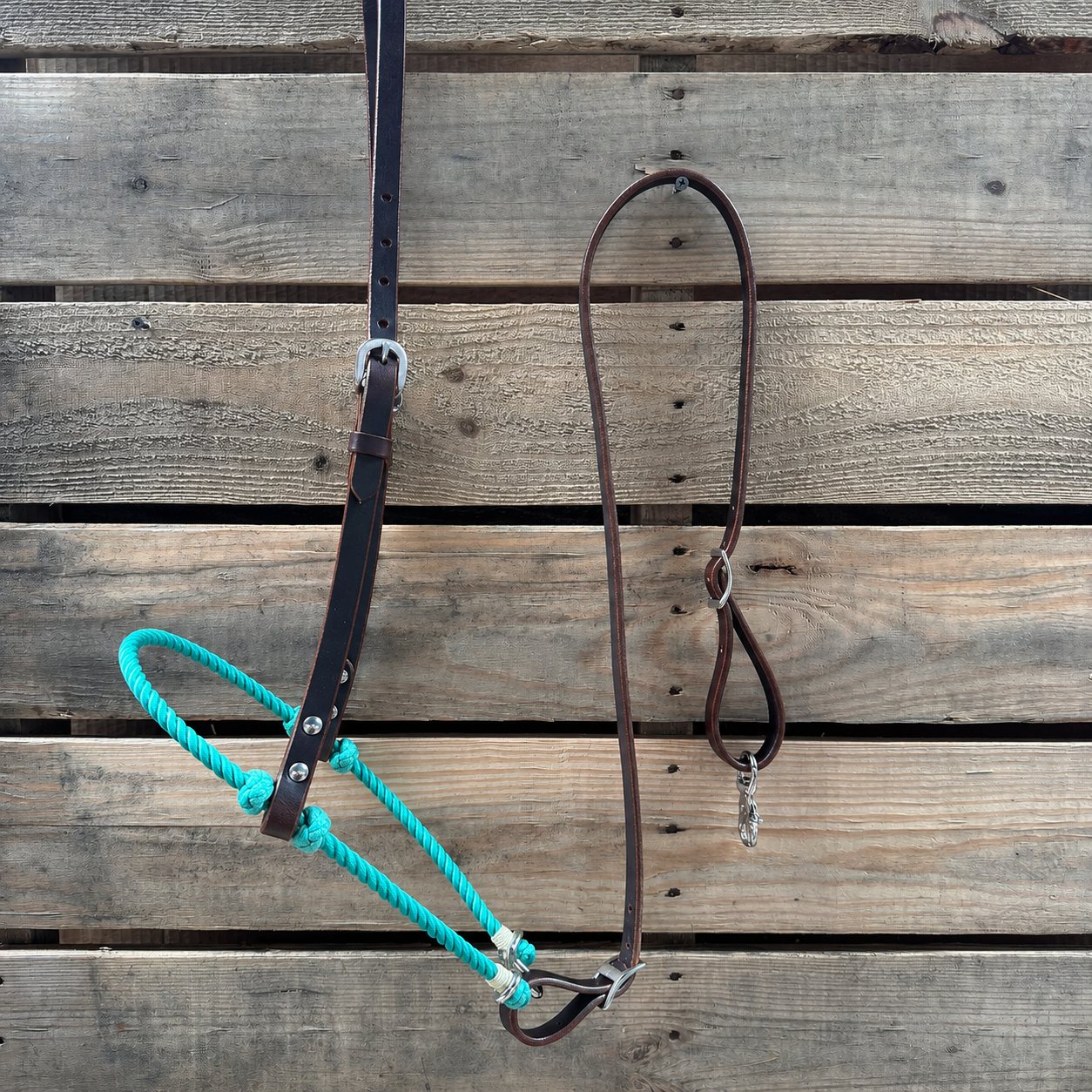 Turquoise Single Rope Noseband Lariat with Leather Hanger #HAN105