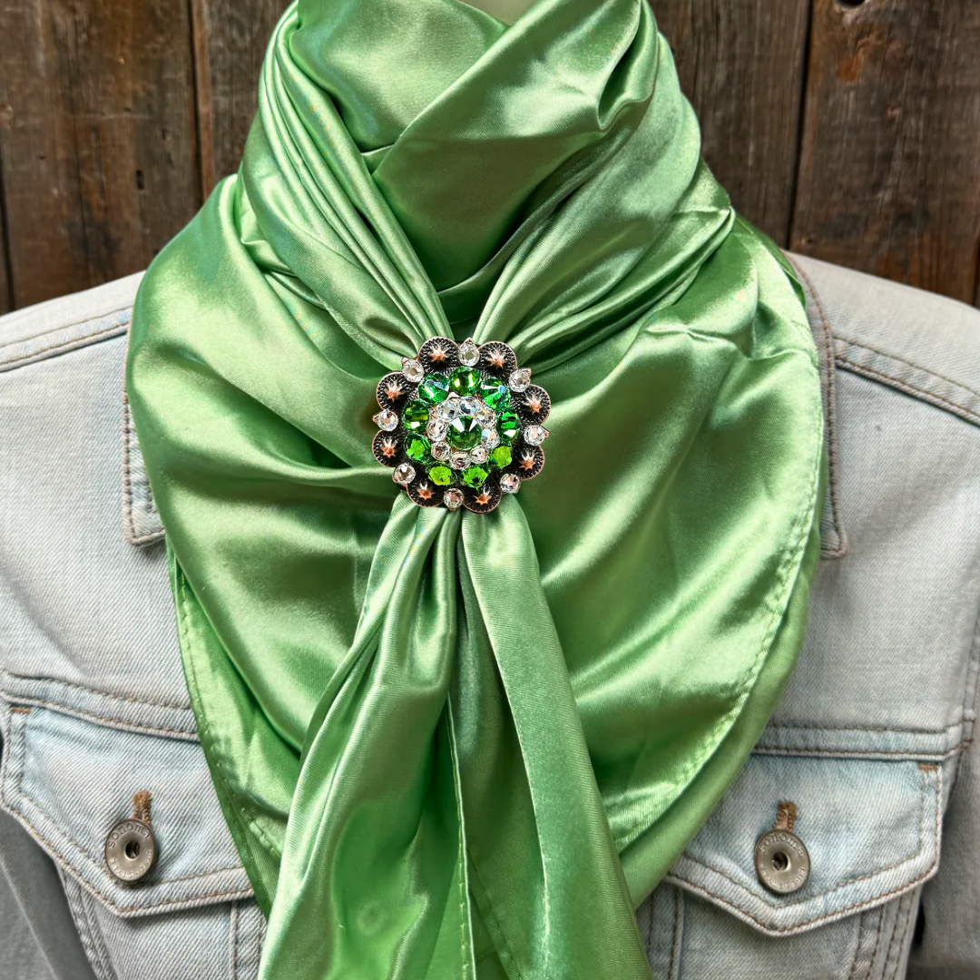 35X35" Solid Lime Wild Rag / Scarf WRS26 - Crystal Concho Wild Rag Slides - Assorted