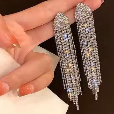 Silver Western Rhinestone Dangle Fashion Earrings