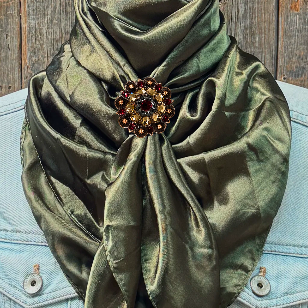 35X35" Solid Olive Wild Rag / Scarf WRS28 - Crystal Concho Wild Rag Slides - Assorted