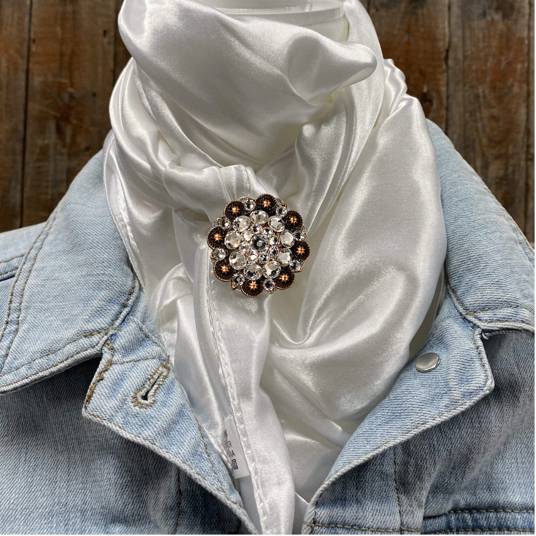 35X35" Solid White Wild Rag / Scarf WRS3 - Crystal Concho Wild Rag Slides - Assorted