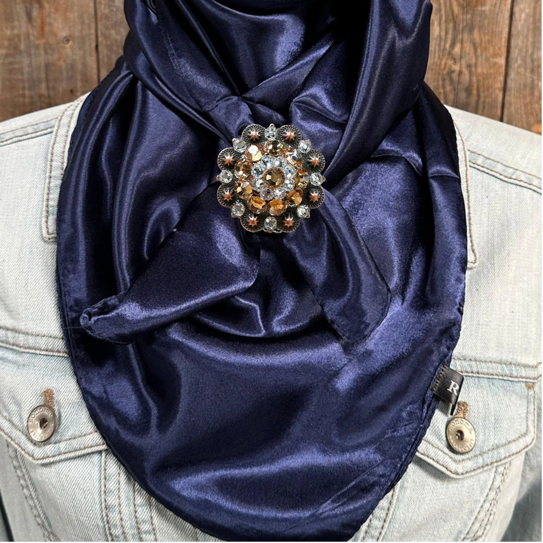 35X35" Solid Dark Blue Wild Rag / Scarf WRS9 - Crystal Concho Wild Rag Slides - Assorted