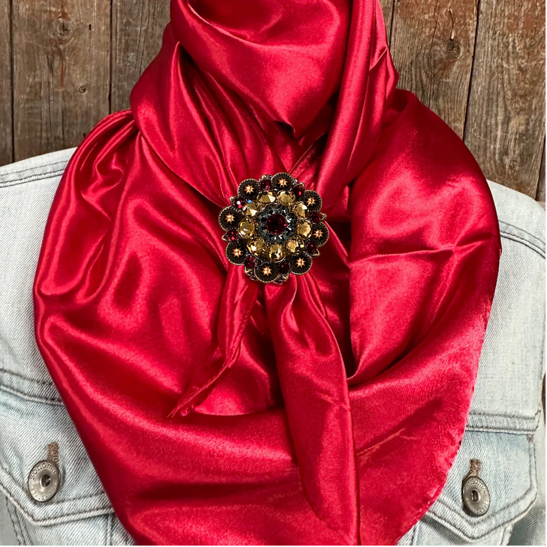 35X35" Solid Electric Red Wild Rag / Scarf WRS10 - Crystal Concho Wild Rag Slides - Assorted