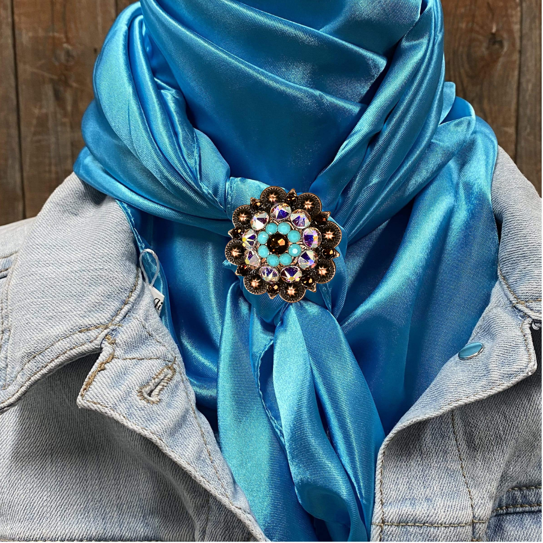 35X35" Solid Aqua Wild Rag / Scarf WRS8 - Crystal Concho Wild Rag Slides - Assorted