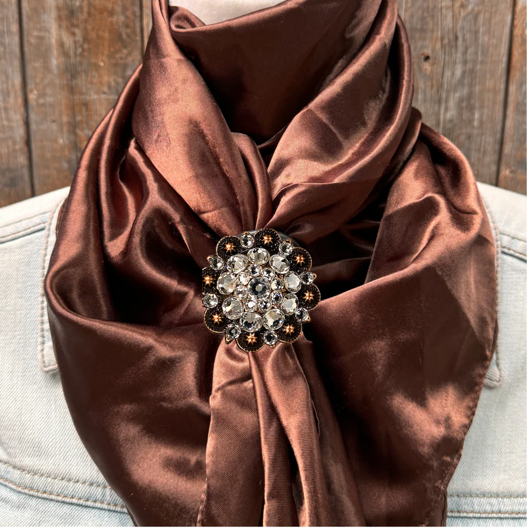 35X35" Solid Brown Wild Rag / Scarf WRS2 - Crystal Concho Wild Rag Slides - Assorted