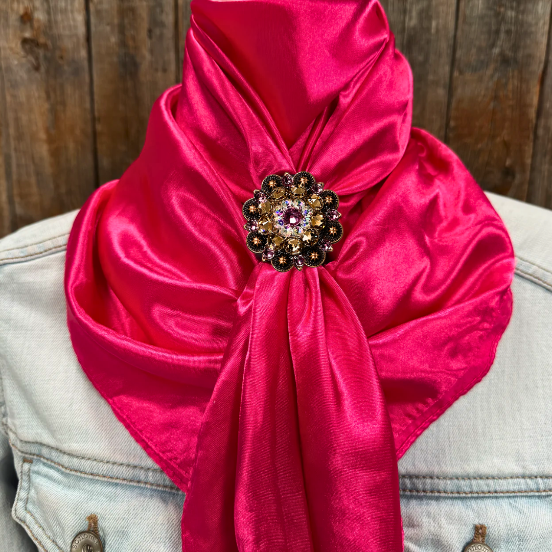 35X35" Solid Hot Pink Wild Rag / Scarf WRS25 - Crystal Concho Wild Rag Slides - Assorted