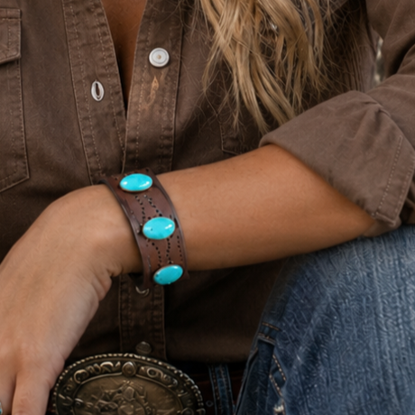 Turquoise Cabochon Leather Bracelet LB108