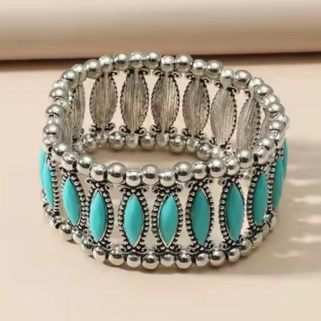 Western Silver Wide Turquoise Fashion Bracelet