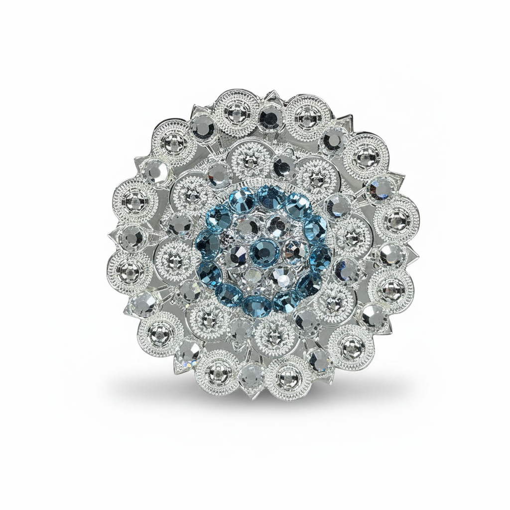 Bright Silver Aqua - Clear Crystal Conchos | Sizes 1"- 3" | Buckles | Saddle Set | Leather Rosettes | Slide