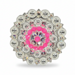 Bright Silver Neon Pink - AB Crystal Conchos | Sizes 1"- 3" | Buckles | Saddle Set | Leather Rosettes | Slide