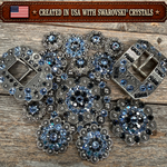 Antique Silver Light Sapphire - Jet Crystal Conchos | Sizes 1"- 3" | Buckles | Saddle Set | Leather Rosettes | Slide