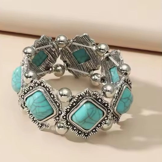 Western Silver Chunky Rodeo Fashion Bracelets - Turquoise