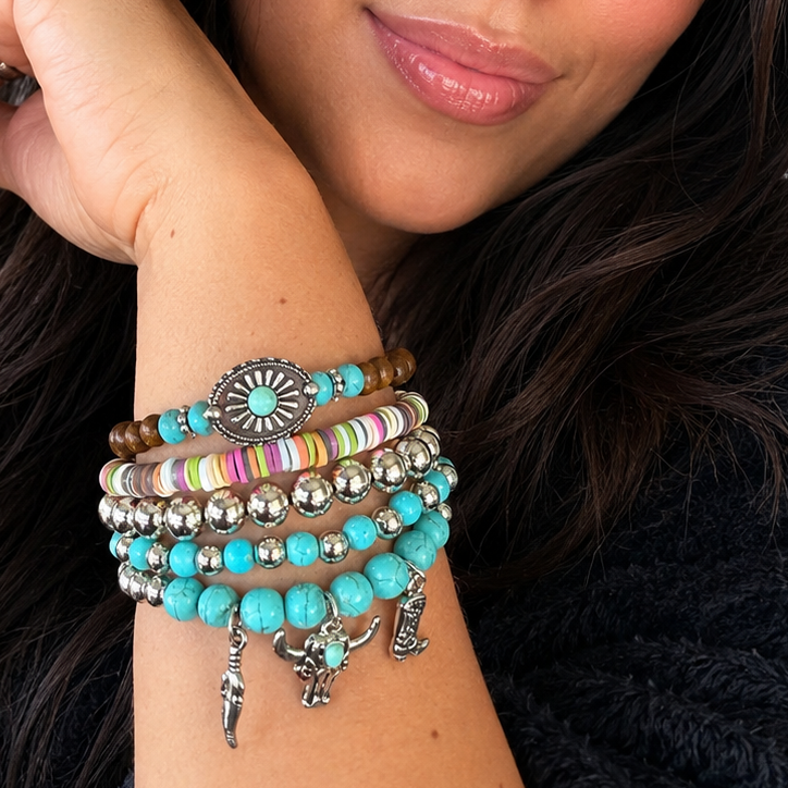 Cowgirl Charm Fashion Turquoise Bracelet Stack
