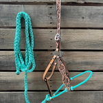 Turquoise Floral Tooled Lariat & Leather Combo Halter