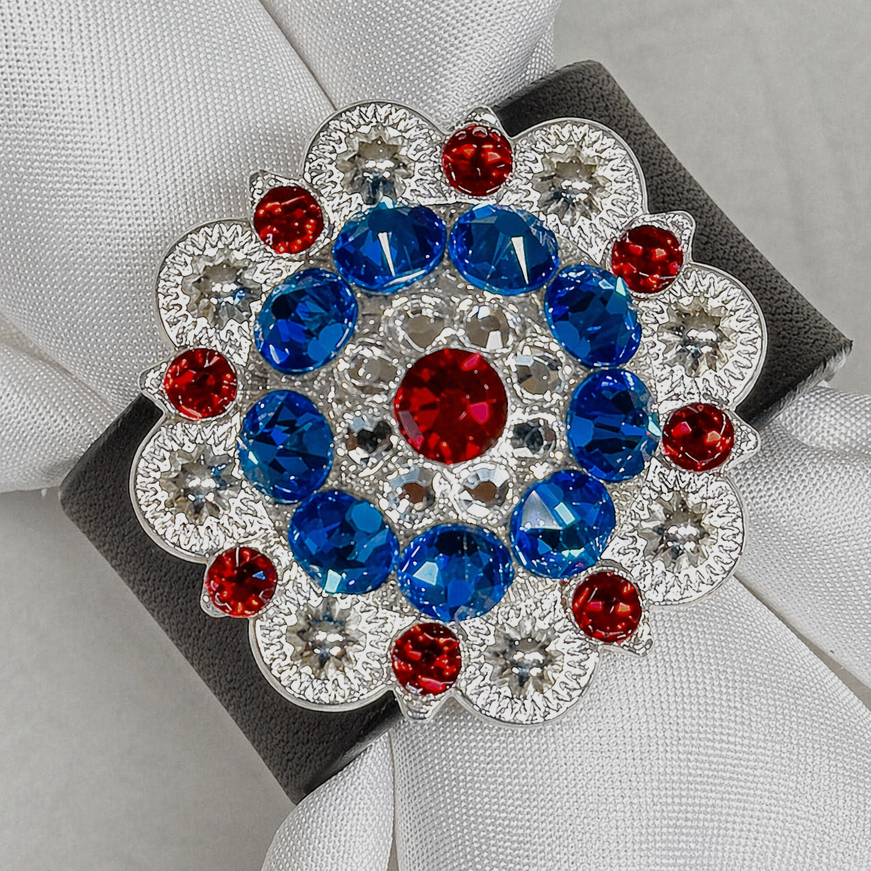 Bright Silver Red/White/Blue Crystal Concho Napkin Ring #CNR103