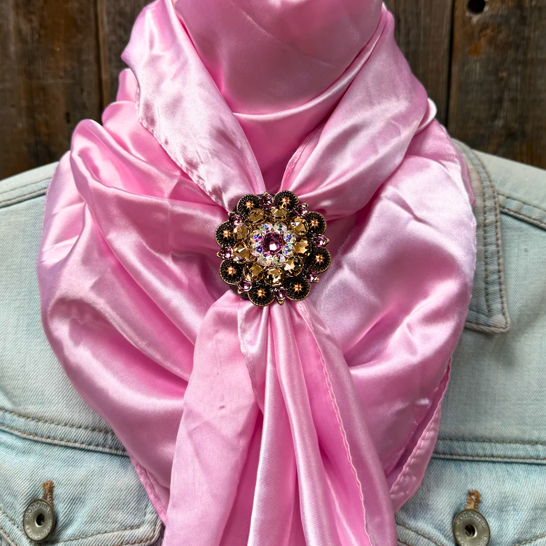 35X35" Solid Pink Wild Rag / Scarf WRS27 - Crystal Concho Wild Rag Slides - Assorted